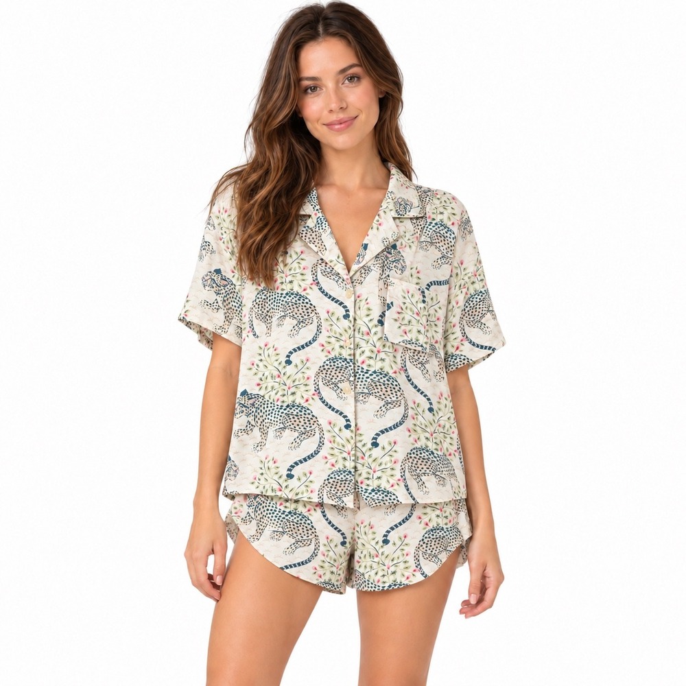 Printfresh Bagheera Leopard Pajama Set XS Viscose Short Sleeve Shirt shorts